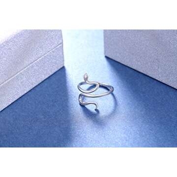 Alphm Snake Ring for Women S925 Sterling Silver Adjustable Wrap Open Spoon Rings Jewelry