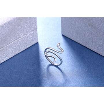 Alphm Snake Ring for Women S925 Sterling Silver Adjustable Wrap Open Spoon Rings Jewelry
