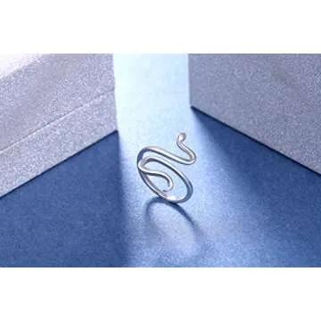 Alphm Snake Ring for Women S925 Sterling Silver Adjustable Wrap Open Spoon Rings Jewelry
