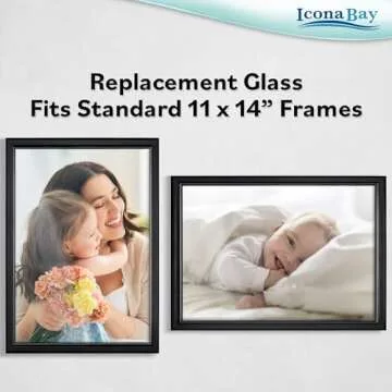 Icona Bay Heat Strengthened Glass Replacement for Picture Frame, Shatter Free Frame Replacement Glass, Scratch Proof Frame Glass (Clear, 11x14 Inch), Semi Tempered Glass Cover Sheet