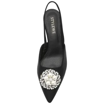 Stylewe Pearl Rhinestone Kitten Heels for Women