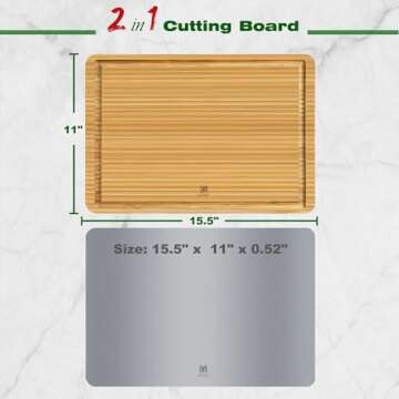 guiogc Cutting Board Double Sided - Bamboo & Stainless Steel, 15.5”x11” Easy to Clean