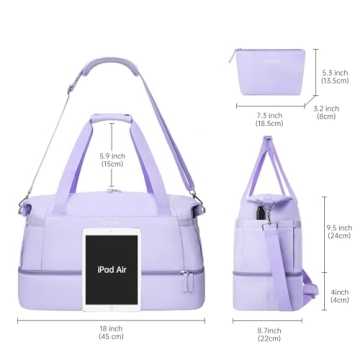 ETRONIK Gym Bag for Women, Travel Duffel Bag with USB Charging Port, Weekender Overnight Bag with Wet Pocket and Shoes Compartment for Women, Travel, Gym, Yoga (Purple)