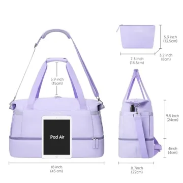 ETRONIK Gym Bag for Women, Travel Duffel Bag with USB Charging Port, Weekender Overnight Bag with Wet Pocket and Shoes Compartment for Women, Travel, Gym, Yoga (Purple)