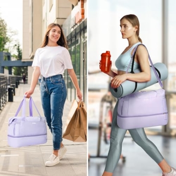 ETRONIK Gym Bag for Women, Travel Duffel Bag with USB Charging Port, Weekender Overnight Bag with Wet Pocket and Shoes Compartment for Women, Travel, Gym, Yoga (Purple)