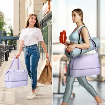 ETRONIK Gym Bag for Women, Travel Duffel Bag with USB Charging Port, Weekender Overnight Bag with Wet Pocket and Shoes Compartment for Women, Travel, Gym, Yoga (Purple)