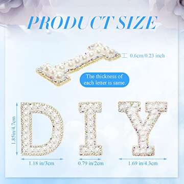 Chuangdi 26 Piece Pearl Iron on Letter a to Z l White Rhinestone Pearl Bling Patch Glitter Sew on Alphabet Applique Bling English Letter for DIY Craft Supply(1.85 Inch High,White)