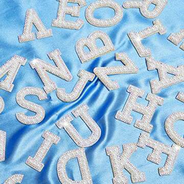 Chuangdi 26 Piece Pearl Iron on Letter a to Z l White Rhinestone Pearl Bling Patch Glitter Sew on Alphabet Applique Bling English Letter for DIY Craft Supply(1.85 Inch High,White)