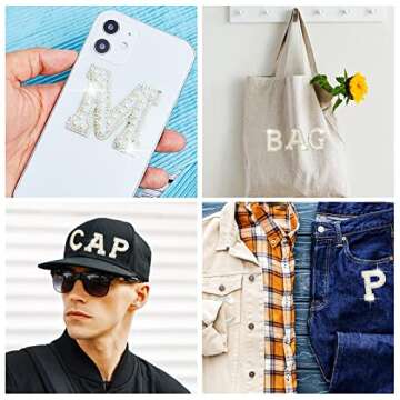 Chuangdi 26 Piece Pearl Iron on Letter a to Z l White Rhinestone Pearl Bling Patch Glitter Sew on Alphabet Applique Bling English Letter for DIY Craft Supply(1.85 Inch High,White)