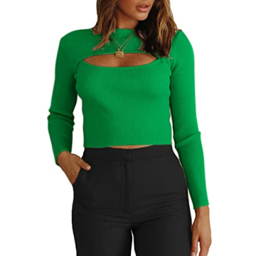 Chic CHYRII Women's Cutout Knitted Sweater - Green