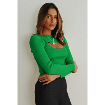 Chic CHYRII Women's Cutout Knitted Sweater - Green