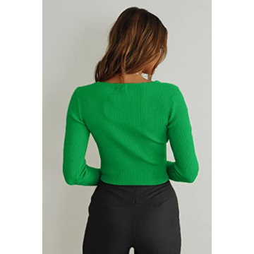 Chic CHYRII Women's Cutout Knitted Sweater - Green