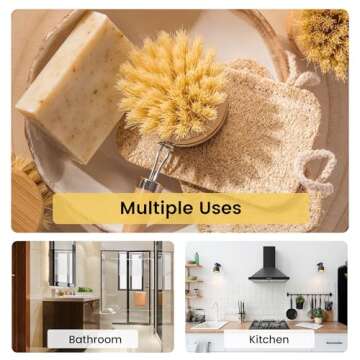 ELDR Supply Wooden Dish Cleaning Brush Set, Two Replacement Brush Heads, German Beechwood Handle, Strong Hemp Bristles, Natural Kitchen Brush, Zero Waste, Zero Plastic
