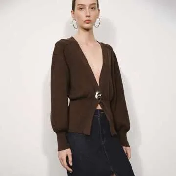 URBAN REVIVO Leaf Gold Button Cardigan for Women