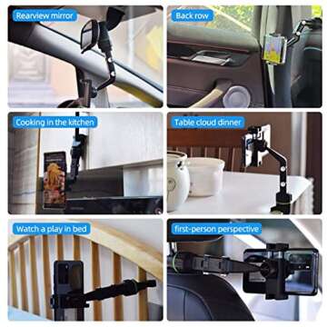 YCNASSS 360° Rearview Mirror Phone Holder for Car Multifunctional Mount Phone and GPS Holder Universal Rotating Car Phone Holder, Cell Phone Automobile Cradles (Black)