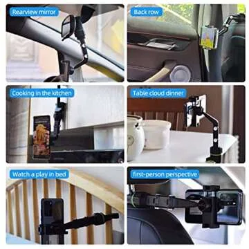 YCNASSS 360° Rearview Mirror Phone Holder for Car Multifunctional Mount Phone and GPS Holder Universal Rotating Car Phone Holder, Cell Phone Automobile Cradles (Black)