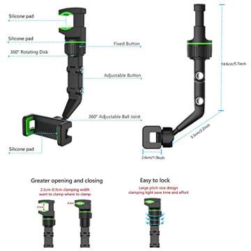 YCNASSS 360° Rearview Mirror Phone Holder for Car Multifunctional Mount Phone and GPS Holder Universal Rotating Car Phone Holder, Cell Phone Automobile Cradles (Black)