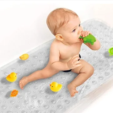 Extra Long Non-Slip Baby Bath Mat - 40x16 Inch Eco-Friendly Tub Mat with 200 Suction Cups