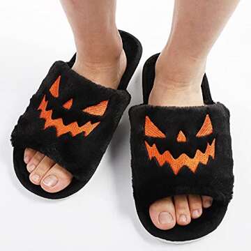 Jeauseul Women's Cozy Pumpkin Slippers for Halloween Fun
