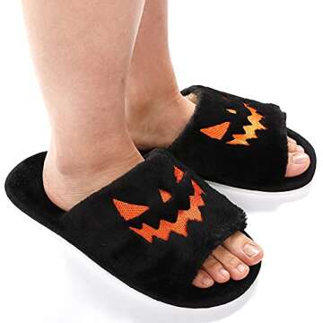 Jeauseul Women's Cozy Pumpkin Slippers for Halloween Fun