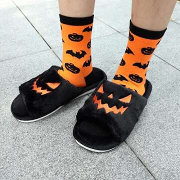 Jeauseul Women's Cozy Pumpkin Slippers for Halloween Fun