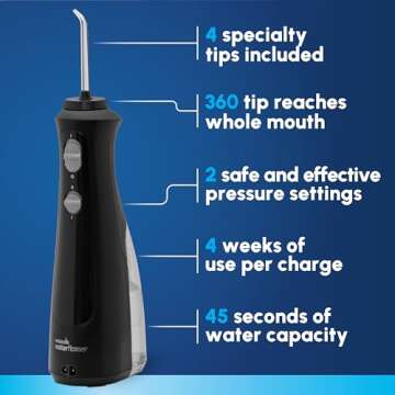 Waterpik Cordless Pearl Rechargeable Portable Water Flosser for Teeth, Gums, Braces Care and Travel ...