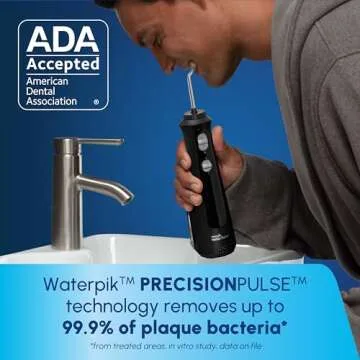 Waterpik Cordless Pearl Rechargeable Portable Water Flosser for Teeth, Gums, Braces Care and Travel with 4 Flossing Tips - ADA Accepted, WF-13 Black, Packaging May Vary