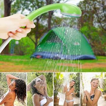 RISEPRO Portable Camping Shower, Outdoor Shower Head, Shower Pump, Rechargeable Battery, USB Charging Line, Pumps Water from Bucket, for Hiking, Pet Cleaning and Shower, Car Washing