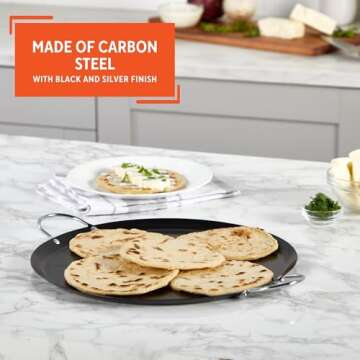 IMUSA 13.5in Carbon Steel Nonstick Round Comal with Metal Handles, Black