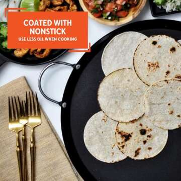 IMUSA 13.5in Carbon Steel Nonstick Round Comal with Metal Handles, Black