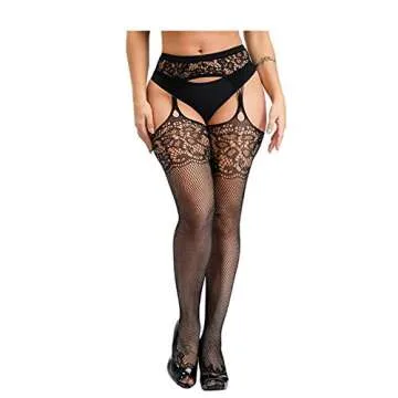 DOIAESKV Plus Size Womens Sexy Lace Patterned Tights Fishnet Floral Stockings High Waist Pantyhose for Girls Ladies 4 Pairs