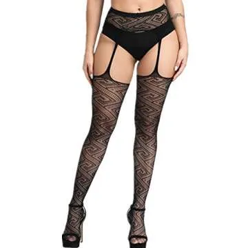DOIAESKV Plus Size Womens Sexy Lace Patterned Tights Fishnet Floral Stockings High Waist Pantyhose for Girls Ladies 4 Pairs