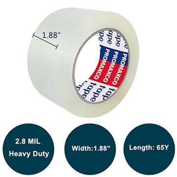 PROMAXCO Heavy Duty Packing Tape 6 Rolls, Total 390Y, Clear, 2.8 mil, 1.88 inch x 65 Yards, Ultra St...