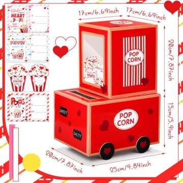 Motipuns Valentine Boxes Mailbox for Kids with 32 Valentines Greeting Cards DIY Valentine's Day Popc...