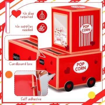 Motipuns Valentine Boxes Mailbox for Kids with 32 Valentines Greeting Cards DIY Valentine's Day Popcorn Card Box Kids Valentines Gift for Party Favor Set for Boys Girls Gift School Classroom Exchange