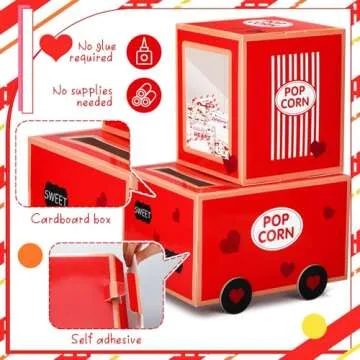 Motipuns Valentine Boxes Mailbox for Kids with 32 Valentines Greeting Cards DIY Valentine's Day Popcorn Card Box Kids Valentines Gift for Party Favor Set for Boys Girls Gift School Classroom Exchange