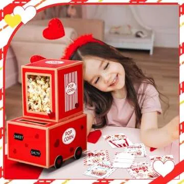Motipuns Valentine Boxes Mailbox for Kids with 32 Valentines Greeting Cards DIY Valentine's Day Popcorn Card Box Kids Valentines Gift for Party Favor Set for Boys Girls Gift School Classroom Exchange