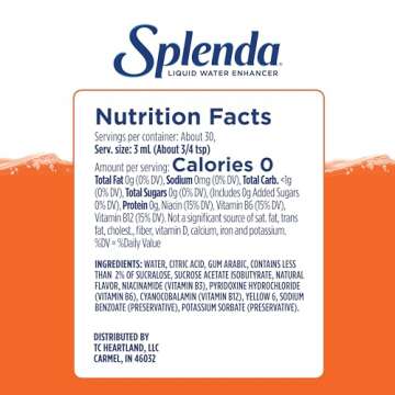 SPLENDA Liquid Water Enhancer Drops, Sugar Free, Zero Calorie, Natural Flavor, Concentrated Drink Mix, 3.11 Fl Oz Each Bottle (Mandarin Orange, 1 Pack)