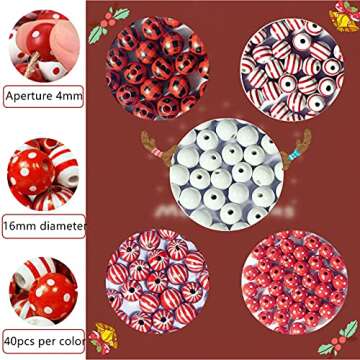200 Pcs Vibrant Christmas Wooden Beads for DIY Crafts
