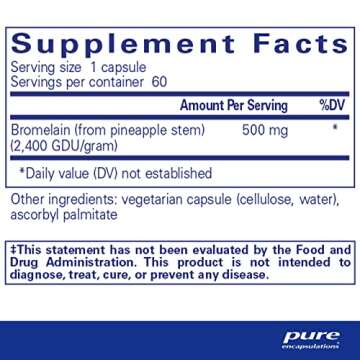 Pure Encapsulations Bromelain 2400 500 mg - Digestive & Musculoskeletal Health - Vegan - 60 Capsules