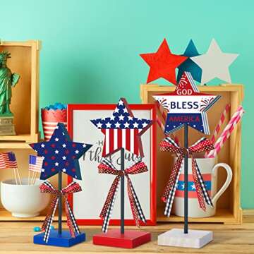 3 Pcs 4th of July Stars Decoration Rustic Independence Day Centerpieces