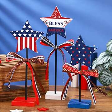 Rustic 4th of July Wooden Star Centerpieces Set