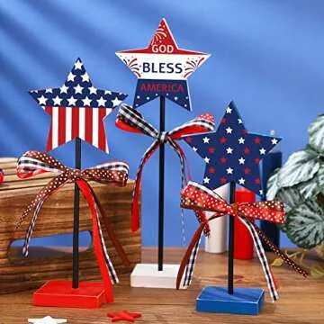 Rustic 4th of July Wooden Star Centerpieces Set