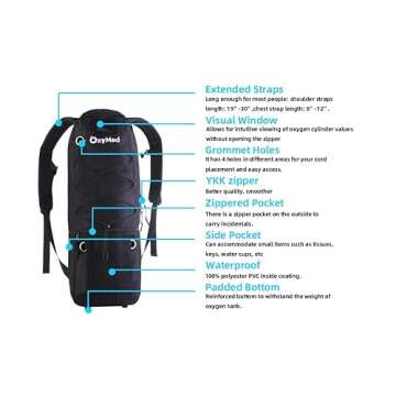 OxyMed Oxygen Tank Backpack - Portable Cylinder Holder Bag for Wheelchair & Walker - Adjustable Tank Carrying Accessories Bag for Shoulder, Rollator Walker, Travel – Fit M2, M4, M6, ML6, M7, M9, MD