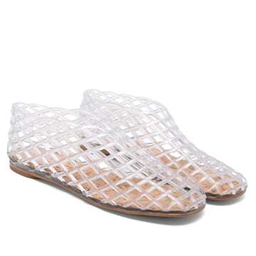 VorisVina Clear Jelly Mesh Ballet Flats for Women Adult Clear Hollow Jelly Sandals Beach Ballerina Jellies Shoes