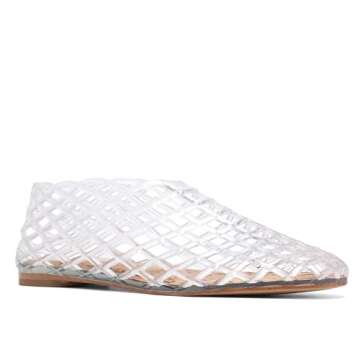 VorisVina Clear Jelly Mesh Ballet Flats for Women Adult Clear Hollow Jelly Sandals Beach Ballerina Jellies Shoes