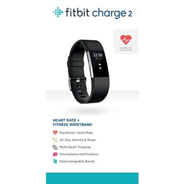 Fitbit Charge 2 Heart Rate + Fitness Wristband, Black, Large (US Version), 1 Count