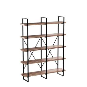 IRONCK Bookshelf, Double Wide 5-Tier Open Bookcase Vintage Industrial Large Shelves, Wood and Metal Etagere Bookshelves, for Home Decor Display, Office Furniture, 13D x 53.1W x 70H in