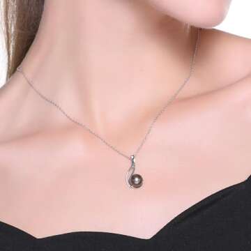 VIKI LYNN Tahitian Cultured Black Pearl Pendant Necklace 9-10mm Round Sterling Silver Gifts for Wome...