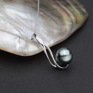 VIKI LYNN Tahitian Cultured Black Pearl Pendant Necklace 9-10mm Round Sterling Silver Gifts for Women